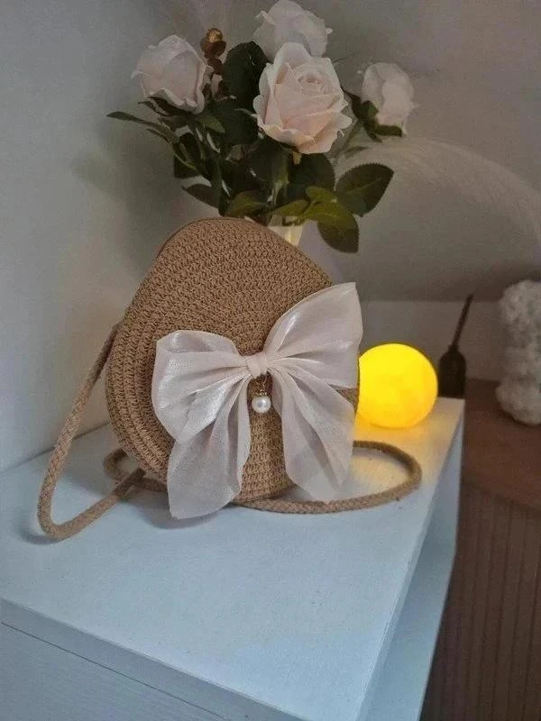 Bolso redondo trenzado estilo Bohemio con perla y nudo – photo 2